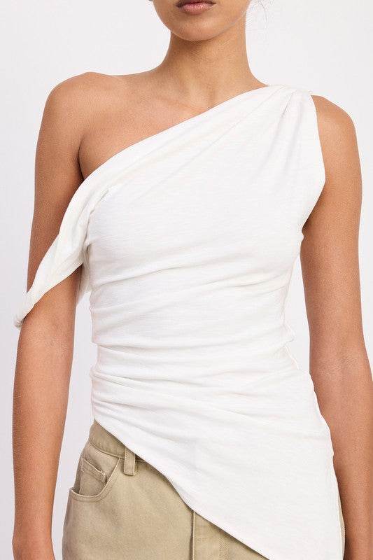ONE SHOULDER ASYMMETRICAL HEM TOP WITH SIDE TWIST - Shop Style & More | Fresh Looks, Everyday Deals & Free Shipping