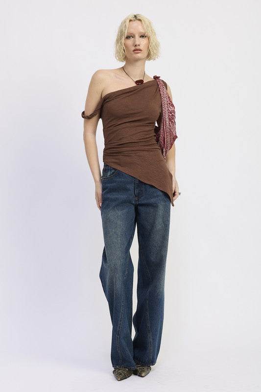 ONE SHOULDER ASYMMETRICAL HEM TOP WITH SIDE TWIST - Shop Style & More | Fresh Looks, Everyday Deals & Free Shipping