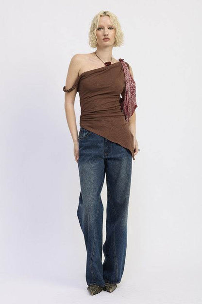 ONE SHOULDER ASYMMETRICAL HEM TOP WITH SIDE TWIST - Shop Style & More | Fresh Looks, Everyday Deals & Free Shipping