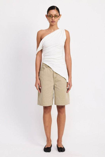ONE SHOULDER ASYMMETRICAL HEM TOP WITH SIDE TWIST - Shop Style & More | Fresh Looks, Everyday Deals & Free Shipping