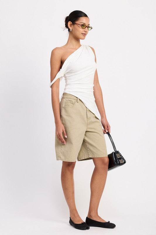 ONE SHOULDER ASYMMETRICAL HEM TOP WITH SIDE TWIST - Shop Style & More | Fresh Looks, Everyday Deals & Free Shipping