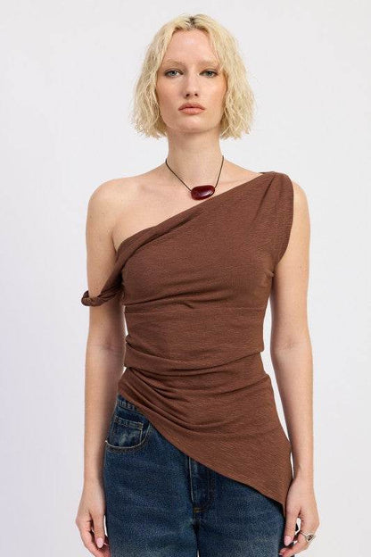 ONE SHOULDER ASYMMETRICAL HEM TOP WITH SIDE TWIST - Shop Style & More | Fresh Looks, Everyday Deals & Free Shipping