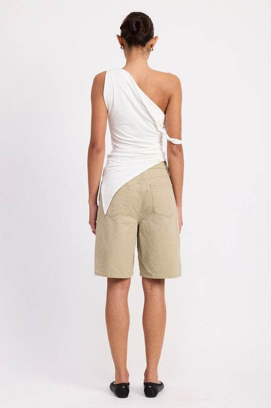 ONE SHOULDER ASYMMETRICAL HEM TOP WITH SIDE TWIST - Shop Style & More | Fresh Looks, Everyday Deals & Free Shipping