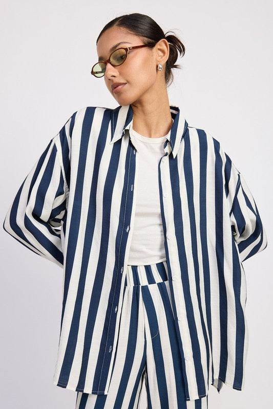 RELAXED FIT VERTICAL STRIPE BUTTON UP SHIRT - Shop Style & More | Fresh Looks, Everyday Deals & Free Shipping