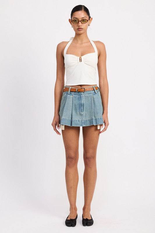 PLEATED DENIM MINI SKIRT WITH CONTRAST HEM DETAIL - Shop Style & More | Fresh Looks, Everyday Deals & Free Shipping