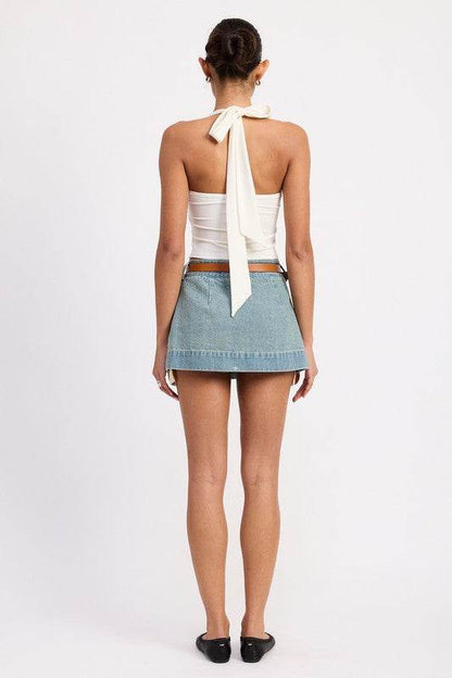 PLEATED DENIM MINI SKIRT WITH CONTRAST HEM DETAIL - Shop Style & More | Fresh Looks, Everyday Deals & Free Shipping