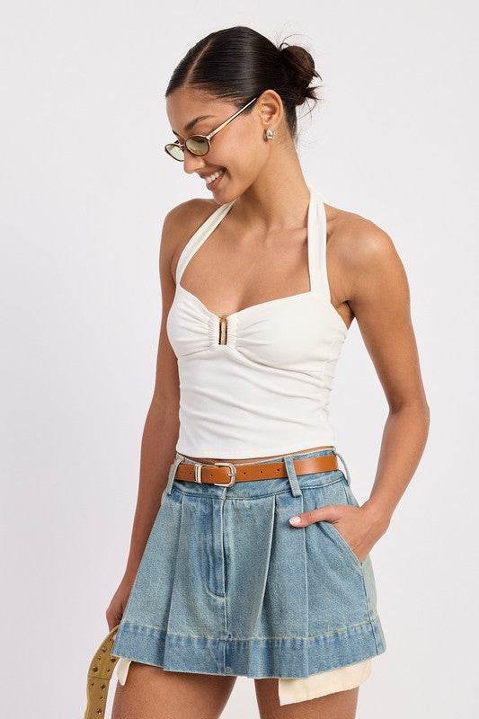 PLEATED DENIM MINI SKIRT WITH CONTRAST HEM DETAIL - Shop Style & More | Fresh Looks, Everyday Deals & Free Shipping
