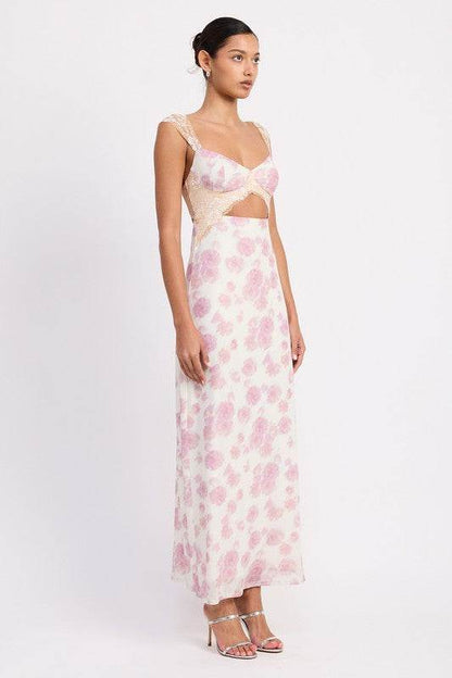 FLORAL MESH LACE TRIM MAXI DRESS WITH BUST CUTOUT - Shop Style & More | Fresh Looks, Everyday Deals & Free Shipping