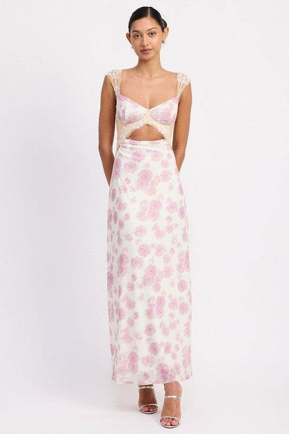 FLORAL MESH LACE TRIM MAXI DRESS WITH BUST CUTOUT - Shop Style & More | Fresh Looks, Everyday Deals & Free Shipping