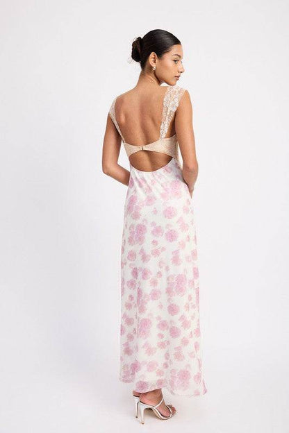 FLORAL MESH LACE TRIM MAXI DRESS WITH BUST CUTOUT - Shop Style & More | Fresh Looks, Everyday Deals & Free Shipping