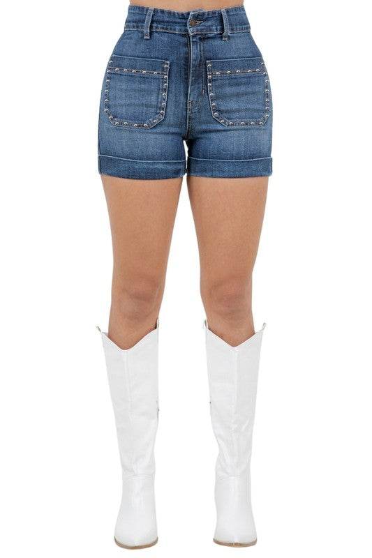 Willow Studded Denim Short in Dark Wash - Shop Style & More | Fresh Looks, Everyday Deals & Free Shipping