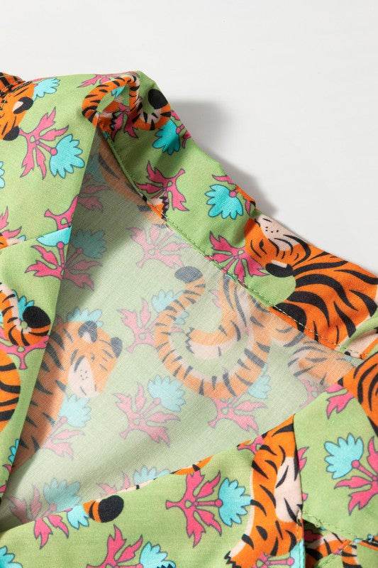 Tiger Floral Printed Collared V Neck Casual Blouse - Shop Style & More | Fresh Looks, Everyday Deals & Free Shipping