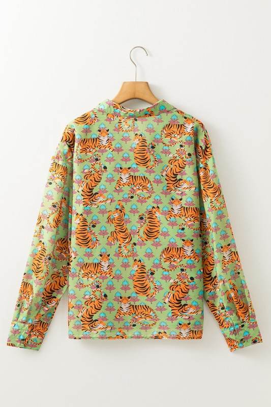 Tiger Floral Printed Collared V Neck Casual Blouse - Shop Style & More | Fresh Looks, Everyday Deals & Free Shipping
