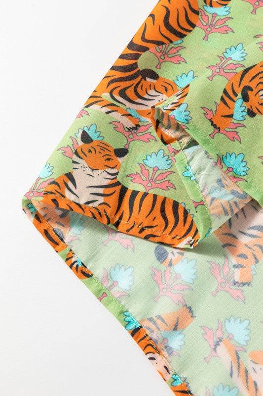 Tiger Floral Printed Collared V Neck Casual Blouse - Shop Style & More | Fresh Looks, Everyday Deals & Free Shipping