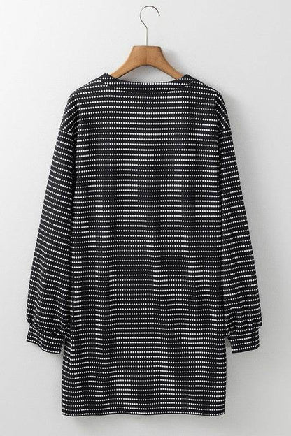 Black Striped V Neck Long Puff Sleeve Shift Dress - Shop Style & More | Fresh Looks, Everyday Deals & Free Shipping