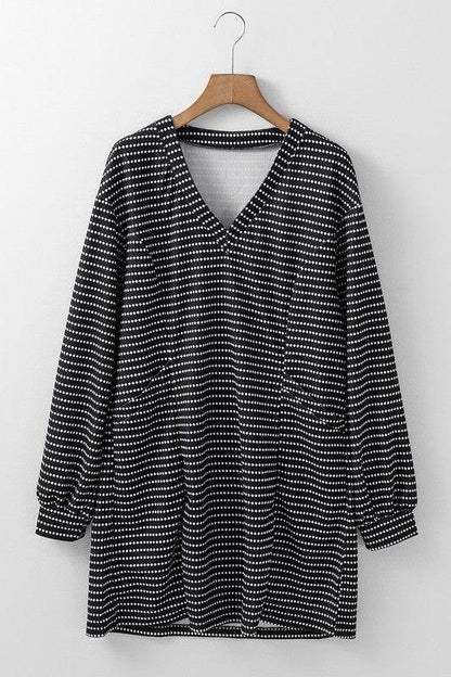 Black Striped V Neck Long Puff Sleeve Shift Dress - Shop Style & More | Fresh Looks, Everyday Deals & Free Shipping