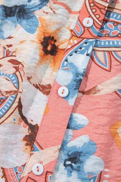 Floral Print Shirred Cuff Buttoned Loose Shirt - Shop Style & More | Fresh Looks, Everyday Deals & Free Shipping