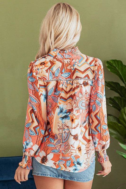 Floral Print Shirred Cuff Buttoned Loose Shirt - Shop Style & More | Fresh Looks, Everyday Deals & Free Shipping