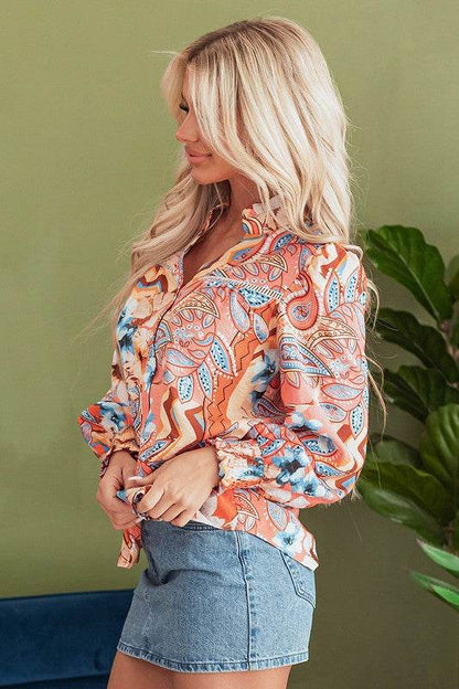 Floral Print Shirred Cuff Buttoned Loose Shirt - Shop Style & More | Fresh Looks, Everyday Deals & Free Shipping
