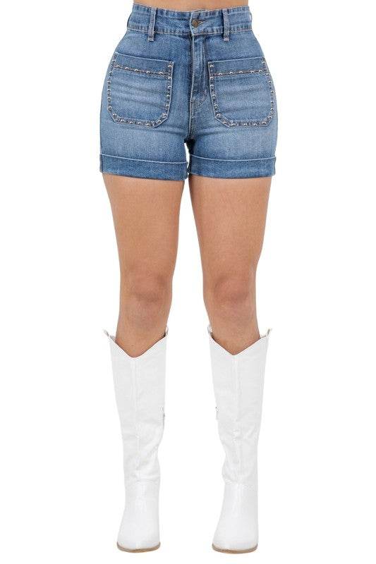 Willow Studded Denim Short in Medium Wash - Shop Style & More | Fresh Looks, Everyday Deals & Free Shipping