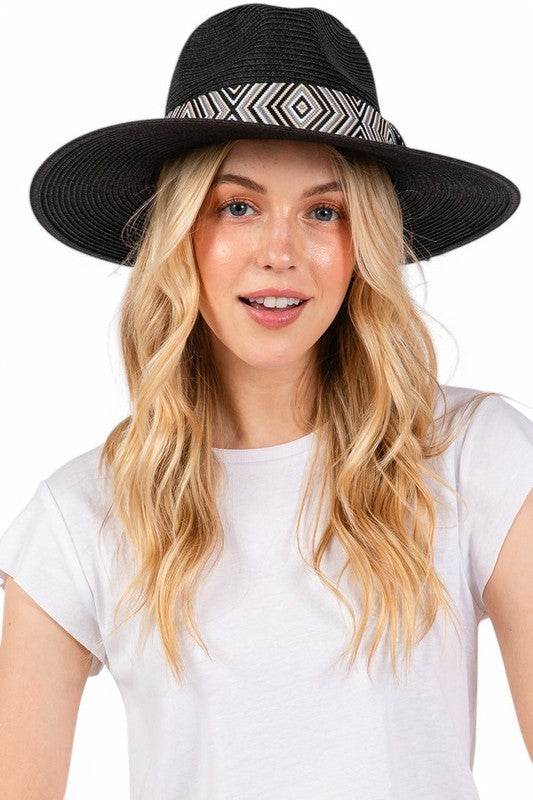 Aztec Jacquard Ribbon Straw Fedora Hat - Shop Style & More | Fresh Looks, Everyday Deals & Free Shipping