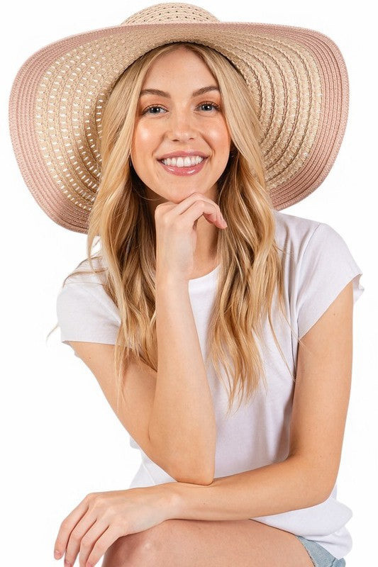 2 Tone Wide Brim Floppy Sun Hat Blush O S Accessories