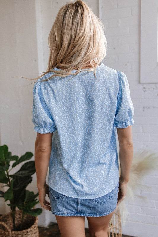 Floral Puff Sleeve Notched V Neck Blouse - Shop Style & More | Fresh Looks, Everyday Deals & Free Shipping