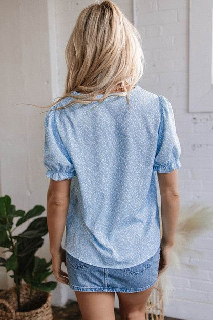 Floral Puff Sleeve Notched V Neck Blouse - Shop Style & More | Fresh Looks, Everyday Deals & Free Shipping
