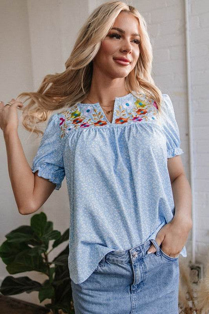 Floral Puff Sleeve Notched V Neck Blouse - Shop Style & More | Fresh Looks, Everyday Deals & Free Shipping