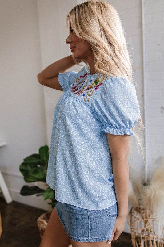 Floral Puff Sleeve Notched V Neck Blouse - Shop Style & More | Fresh Looks, Everyday Deals & Free Shipping