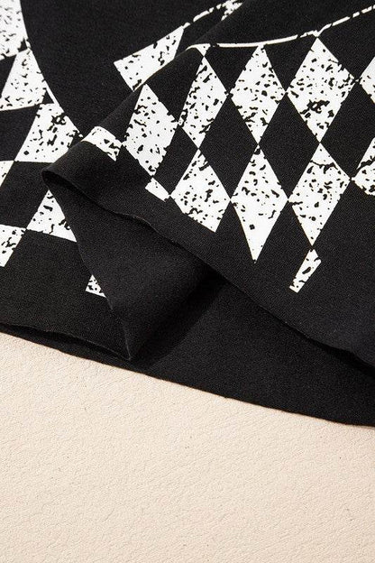 Checkerboard Peace Sign Printed Round Neck T Shirt - Shop Style & More | Fresh Looks, Everyday Deals & Free Shipping