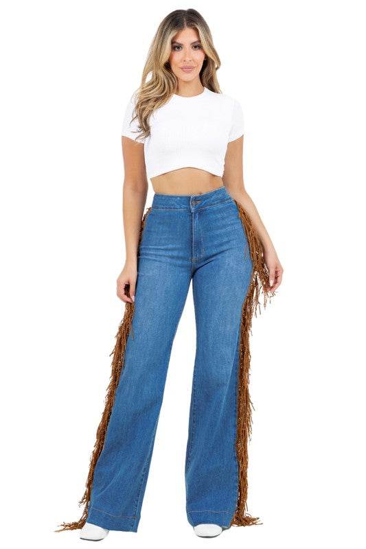 Harley Wide Leg Fringe in Medium Wash - Shop Style & More | Fresh Looks, Everyday Deals & Free Shipping