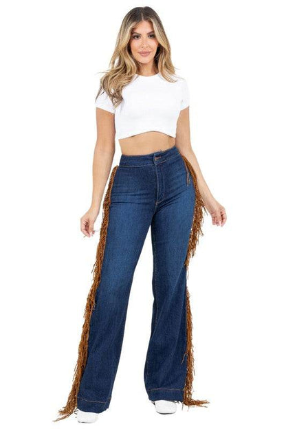 Harley Wide Leg Fringe Jean in Dark Wash - Shop Style & More | Fresh Looks, Everyday Deals & Free Shipping