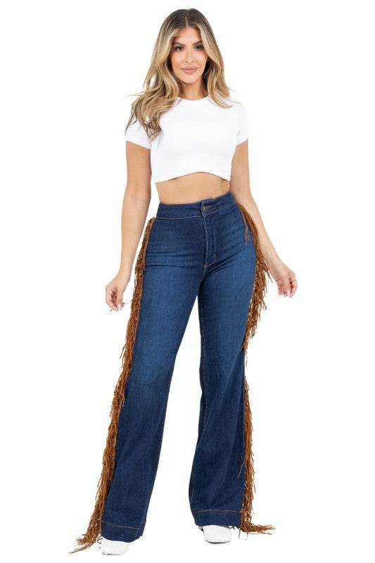 Harley Wide Leg Fringe Jean in Dark Wash - Shop Style & More | Fresh Looks, Everyday Deals & Free Shipping