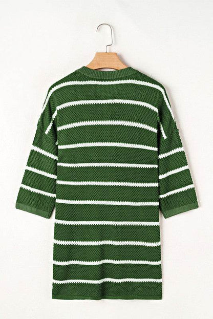 Stripe Drop Shoulder Oversized Henley Knit Tee - Shop Style & More | Fresh Looks, Everyday Deals & Free Shipping