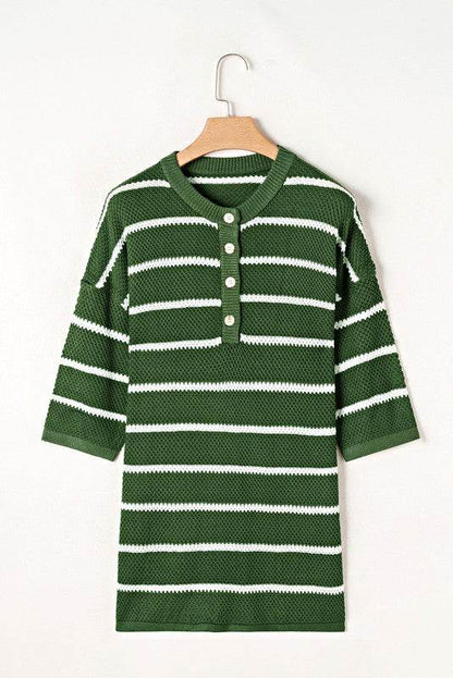 Stripe Drop Shoulder Oversized Henley Knit Tee - Shop Style & More | Fresh Looks, Everyday Deals & Free Shipping