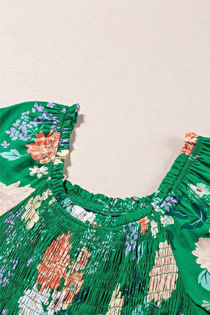 Green Floral Bubble Smocked Tiered Midi Dress - Shop Style & More | Fresh Looks, Everyday Deals & Free Shipping