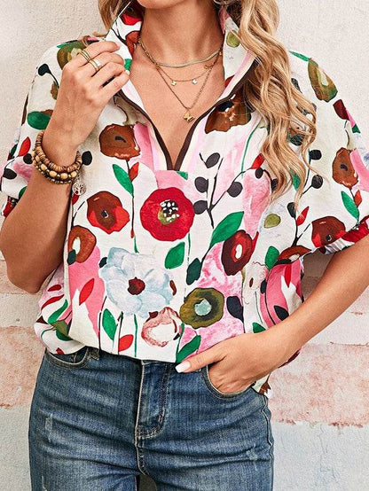 Floral Boho Shirred Bubble Viscose Stripe Blouse - Shop Style & More | Fresh Looks, Everyday Deals & Free Shipping
