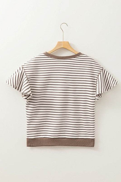 Striped Ruffle Sleeve Round Neck Cotton Top - Shop Style & More | Fresh Looks, Everyday Deals & Free Shipping