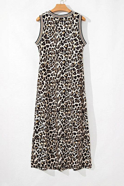 Contrast Stripe Trim Leopard Sleeveless long Dress - Shop Style & More | Fresh Looks, Everyday Deals & Free Shipping