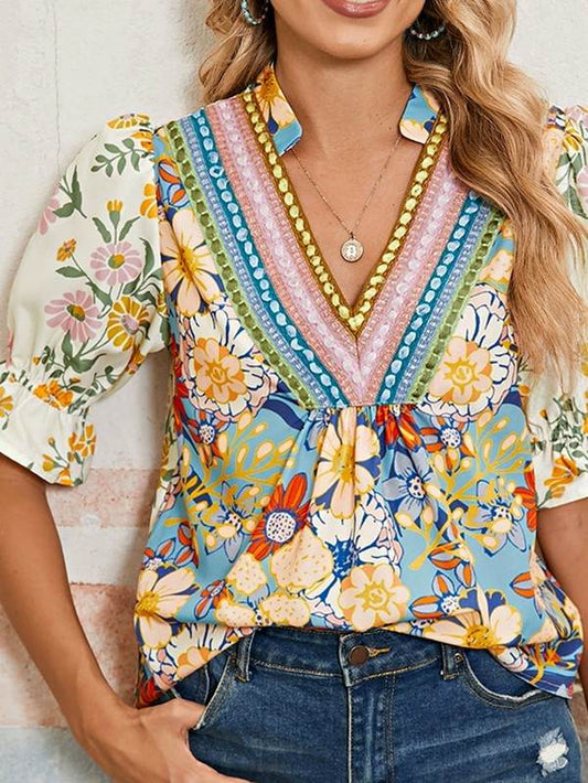 Multicolour Half Sleeve Boho Floral Blouse - Shop Style & More | Fresh Looks, Everyday Deals & Free Shipping