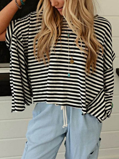 Cotton Striped Batwing Sleeve Oversized Top - Shop Style & More | Fresh Looks, Everyday Deals & Free Shipping