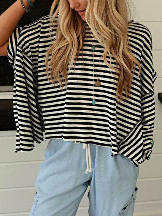 Cotton Striped Batwing Sleeve Oversized Top - Shop Style & More | Fresh Looks, Everyday Deals & Free Shipping