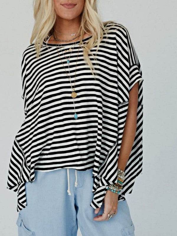 Cotton Striped Batwing Sleeve Oversized Top - Shop Style & More | Fresh Looks, Everyday Deals & Free Shipping