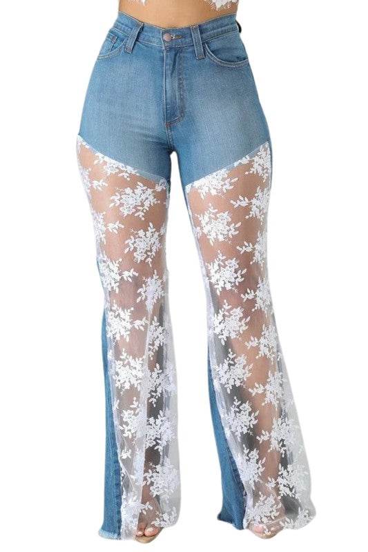 Lace Bell Bottom Jean in Medium Wash - Shop Style & More | Fresh Looks, Everyday Deals & Free Shipping