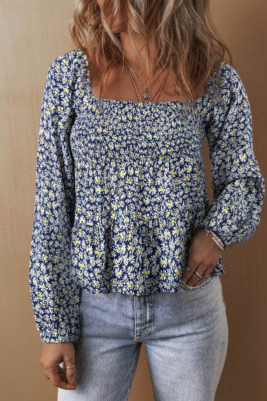 Floral Print Smocked Square Neck Loose Fit Blouse - Shop Style & More | Fresh Looks, Everyday Deals & Free Shipping