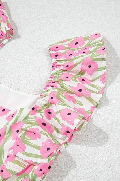 Pink Floral Square Neck Ruffled Strap Maxi Dress - Shop Style & More | Fresh Looks, Everyday Deals & Free Shipping