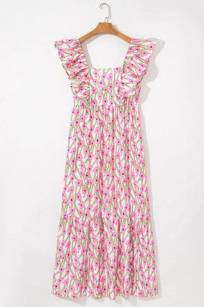 Pink Floral Square Neck Ruffled Strap Maxi Dress - Shop Style & More | Fresh Looks, Everyday Deals & Free Shipping