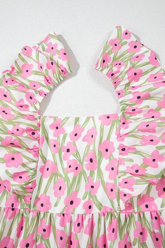 Pink Floral Square Neck Ruffled Strap Maxi Dress - Shop Style & More | Fresh Looks, Everyday Deals & Free Shipping