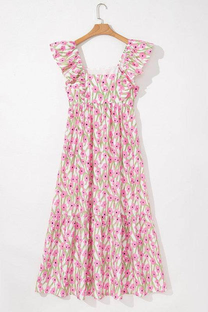 Pink Floral Square Neck Ruffled Strap Maxi Dress - Shop Style & More | Fresh Looks, Everyday Deals & Free Shipping